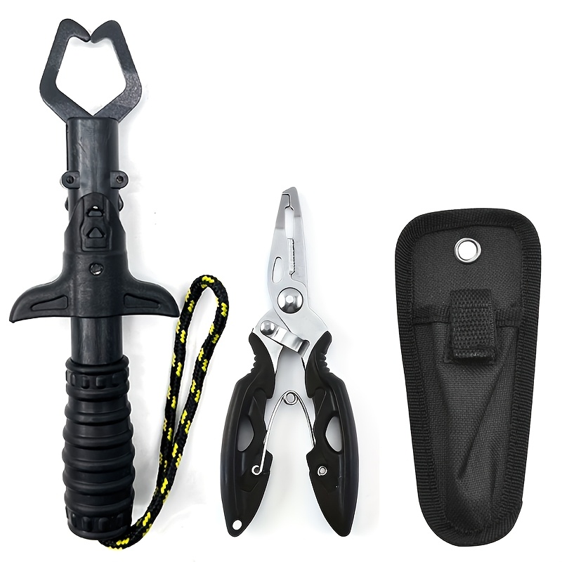 TEMU 1set Fishing Pliers Fish Lip Gripper Fishing Tool Kit Saltwater Fishing Line Cutter Hook Remover With Sheath Lanyard, Fly Ice Fishing Gear