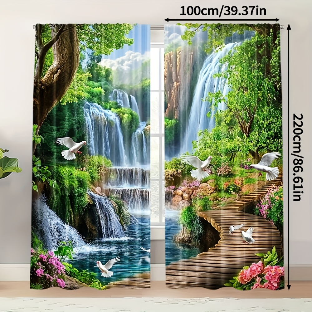 TEMU 2pcs, Curtains Digital Printed Forest Scenery Polyester (without Rod, No Movement, No Battery) Home Decor For Bedroom &