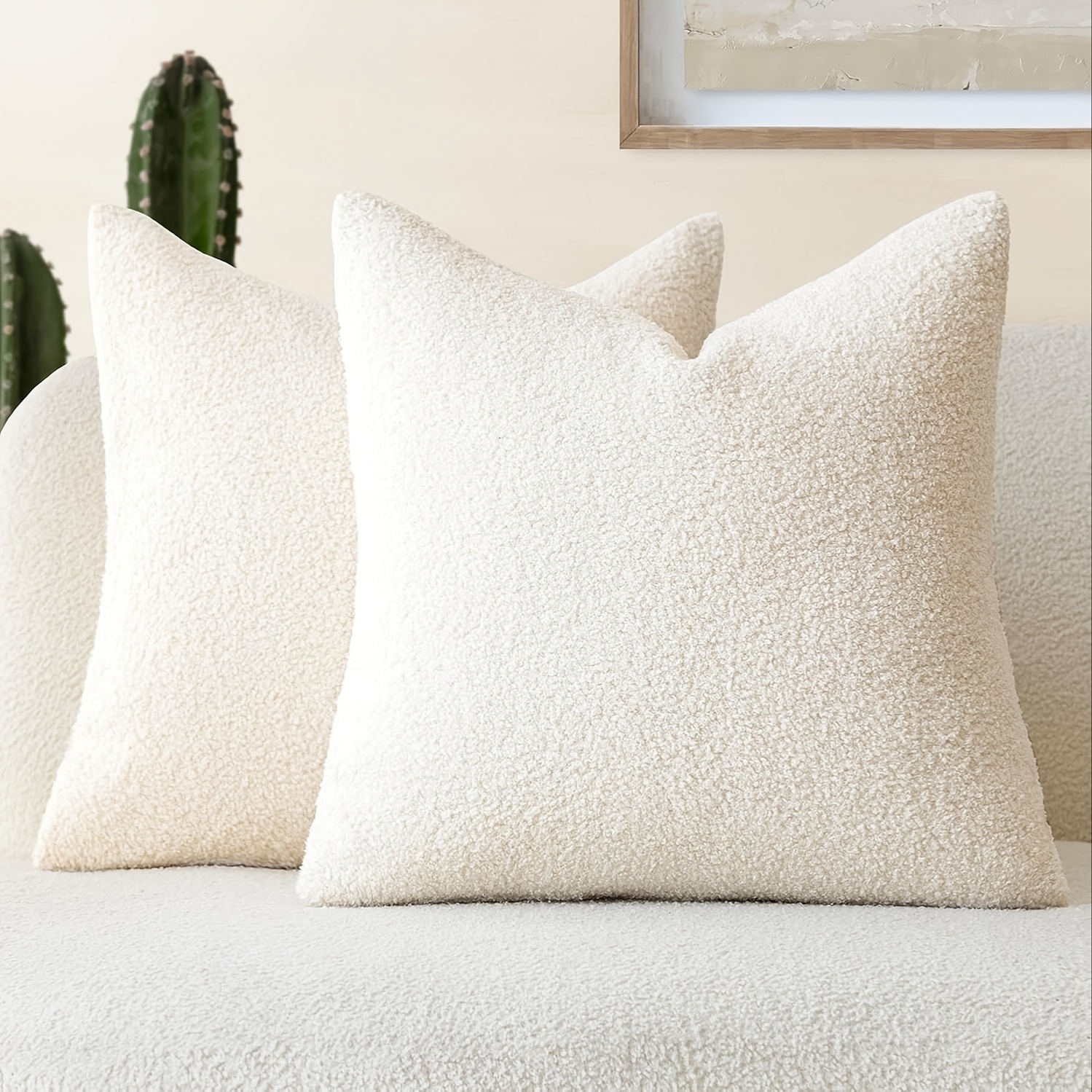 

2pcs Luxurious White Curly Fur Decorative Throw Pillow Covers - Soft Plush Cushion Cases With Zipper, Contemporary Style, Hand Wash Only - Living Room & Bedroom Decor, Decorative Pillows