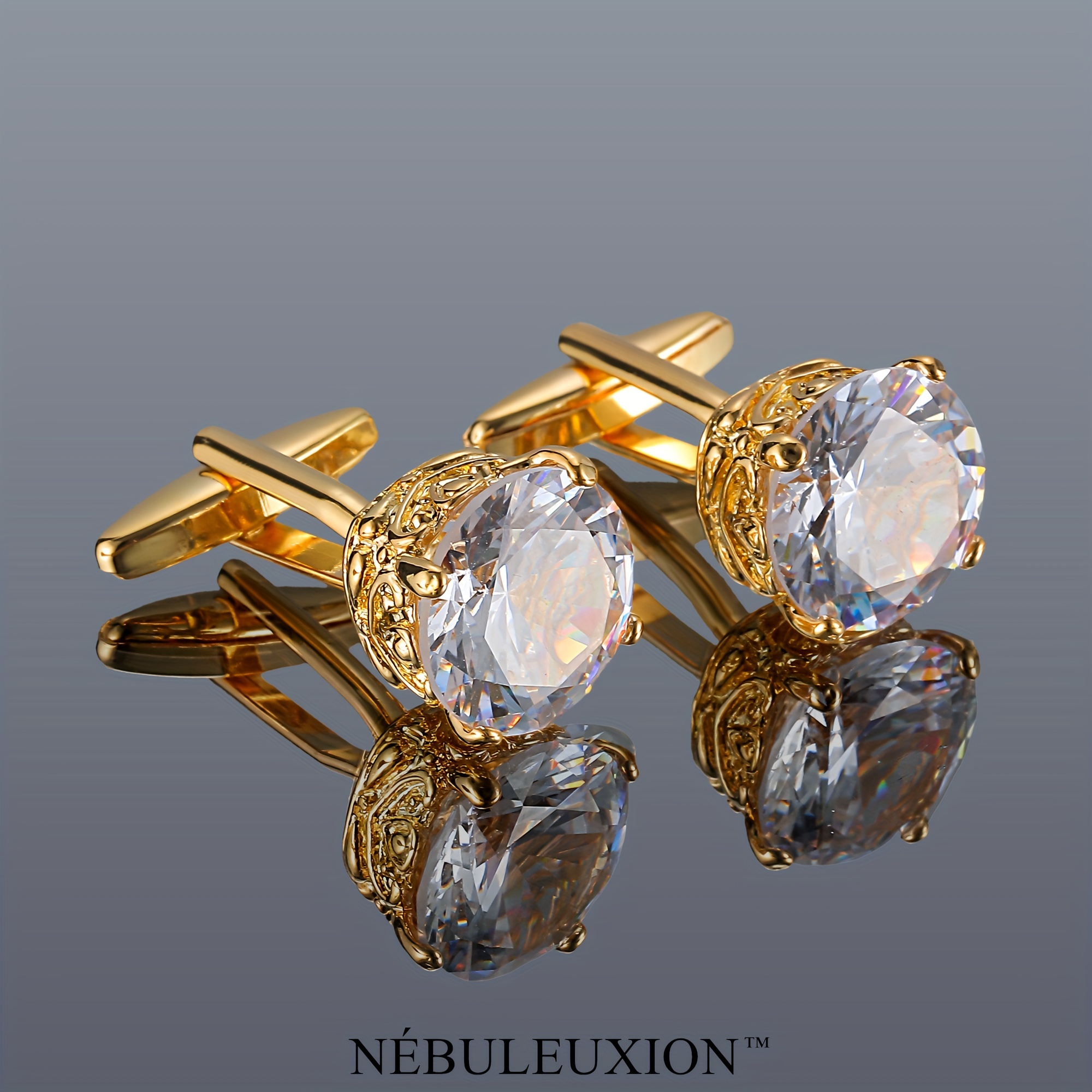 

2pcs Nébuleuxion Fashionable Copper Cufflinks Set With Zirconia Gemstones - Accessories For Wedding, Banquet, , Business