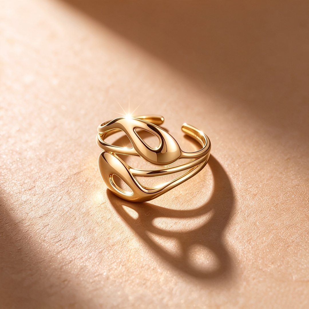 3pcs High-Quality Light Luxury Golden Openwork Stackable Women's Rings