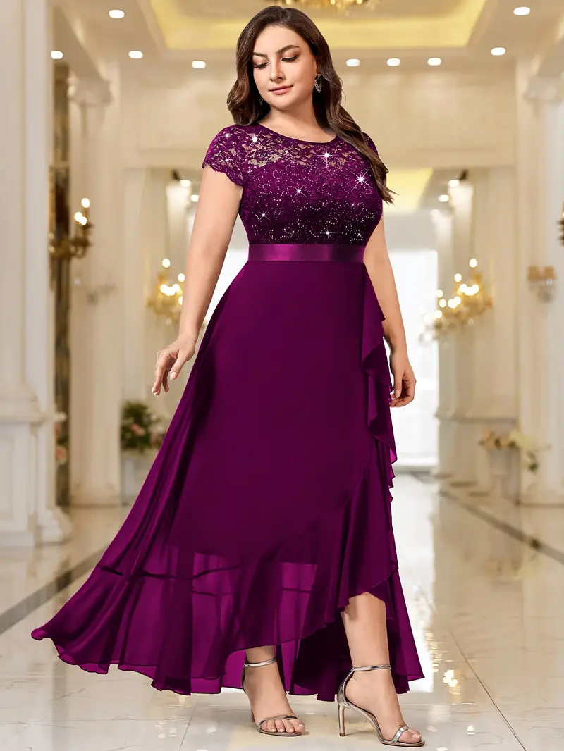 plus size plum formal dress Final Sale Plus Size Shimmer Gown with Front Slit in Plum