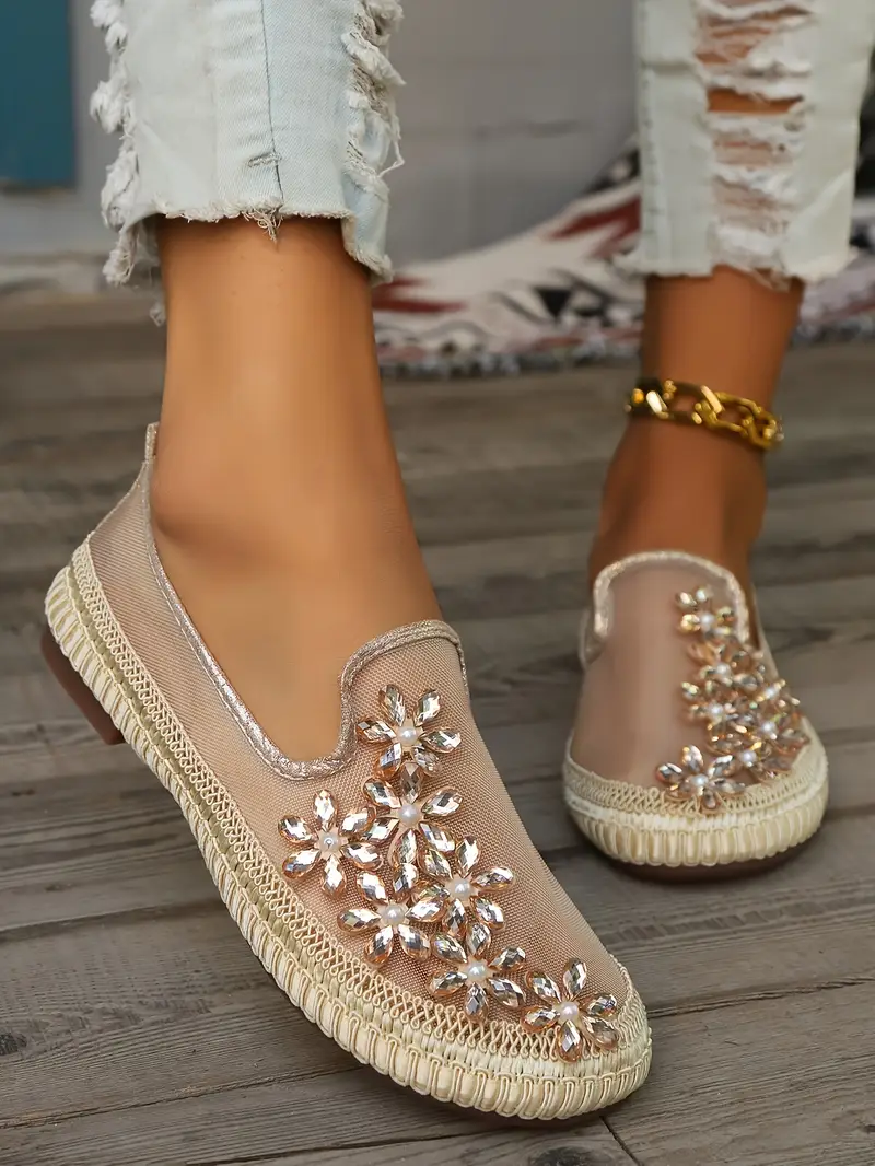 womens breathable mesh sneaker floral pattern crystal soft and comfortable flat shoes for summer details 6