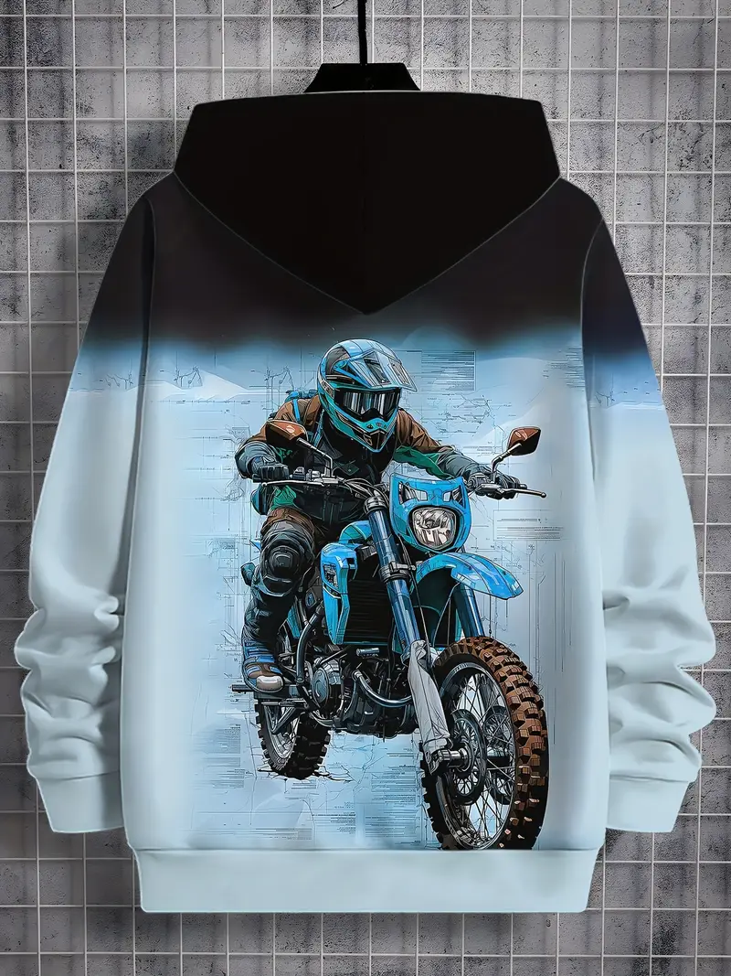 casual fashion style gradient style motorcycle boy print pattern outdoor leisure comfortable hoodie top details 7