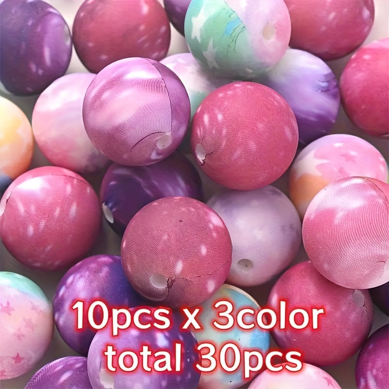 

30pcs Starry Sky Silicone Ball Beads 15mm Loose Spacer Round Gradient Silicone Beads For Diy Keychain Phone Chain Making Jewelry Bracelet Craft Beads