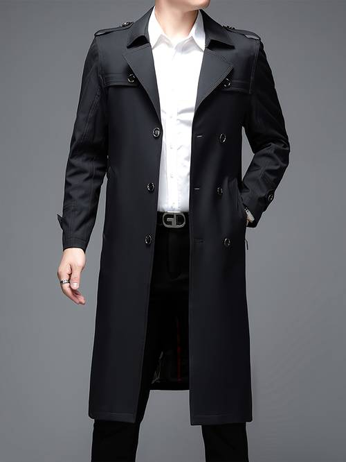casual elegant trendy trench coat mens lapel double breasted overcoat suitable for outdoor and parties