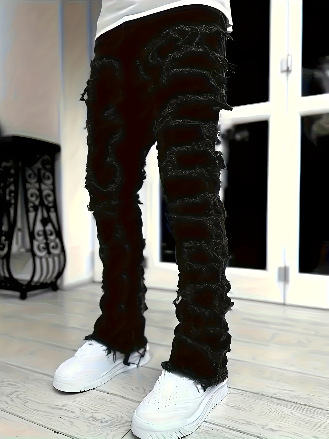 men's skinny ripped jeans fit denim pants - Temu