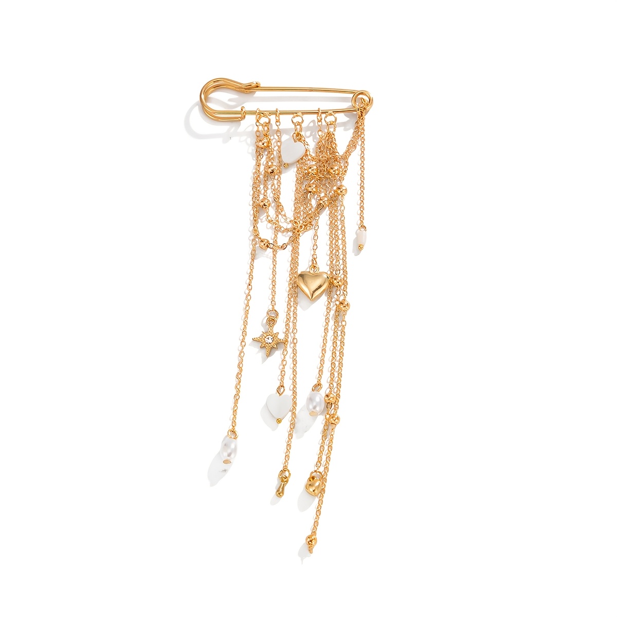 TEMU 1pc Premium Bohemian Brooch With Golden Tassels + Heart-shaped, Lightly Vintage / Versatile Pin For Everyday Outfits