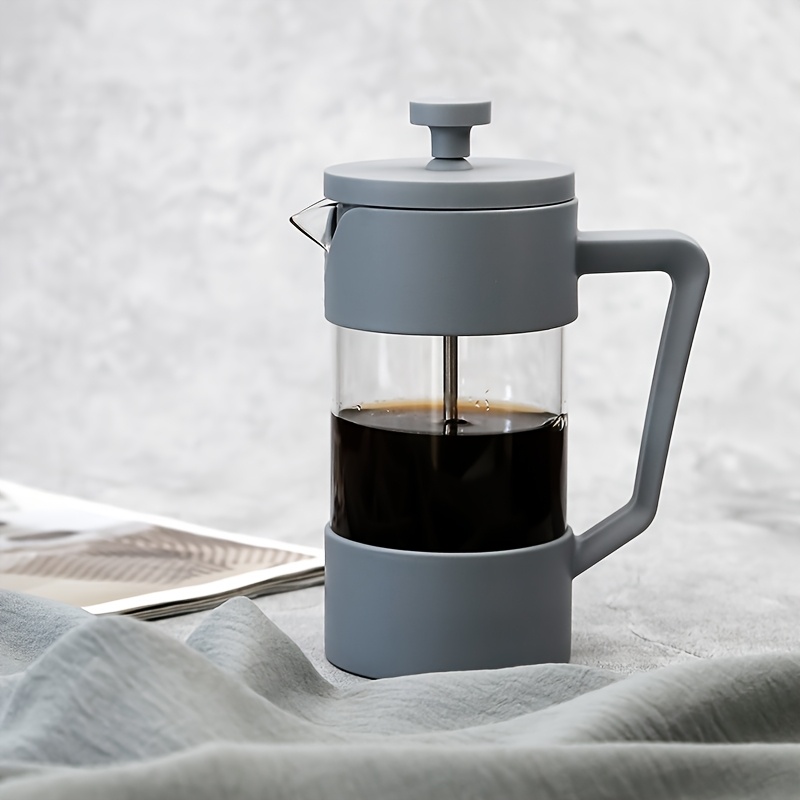 TEMU 350ml Cafetière à Poussoir Unique, Colorée, en Verre Borosilicate Résistant à la Chaleur avec Coque Isolante en PP, Filtre en Acier Inoxydable.