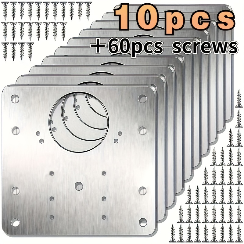 Image of Set Of 10 Repair Plates For Kitchen Cabinet Door Hinges, Featuring Holes For Screws, Made Of Stainless Steel, Designed To Support Types Of Cabinets