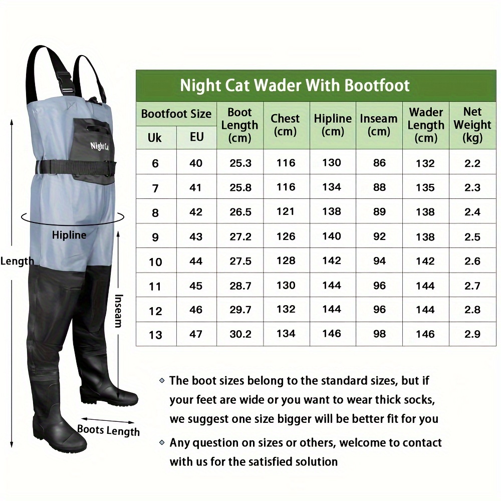 TEMU Night Cat Fishing Waders For Men Women Hunting Chest Waders With Boots Breathable Blue Non-slip Tear-resistant Waders Size 40-47