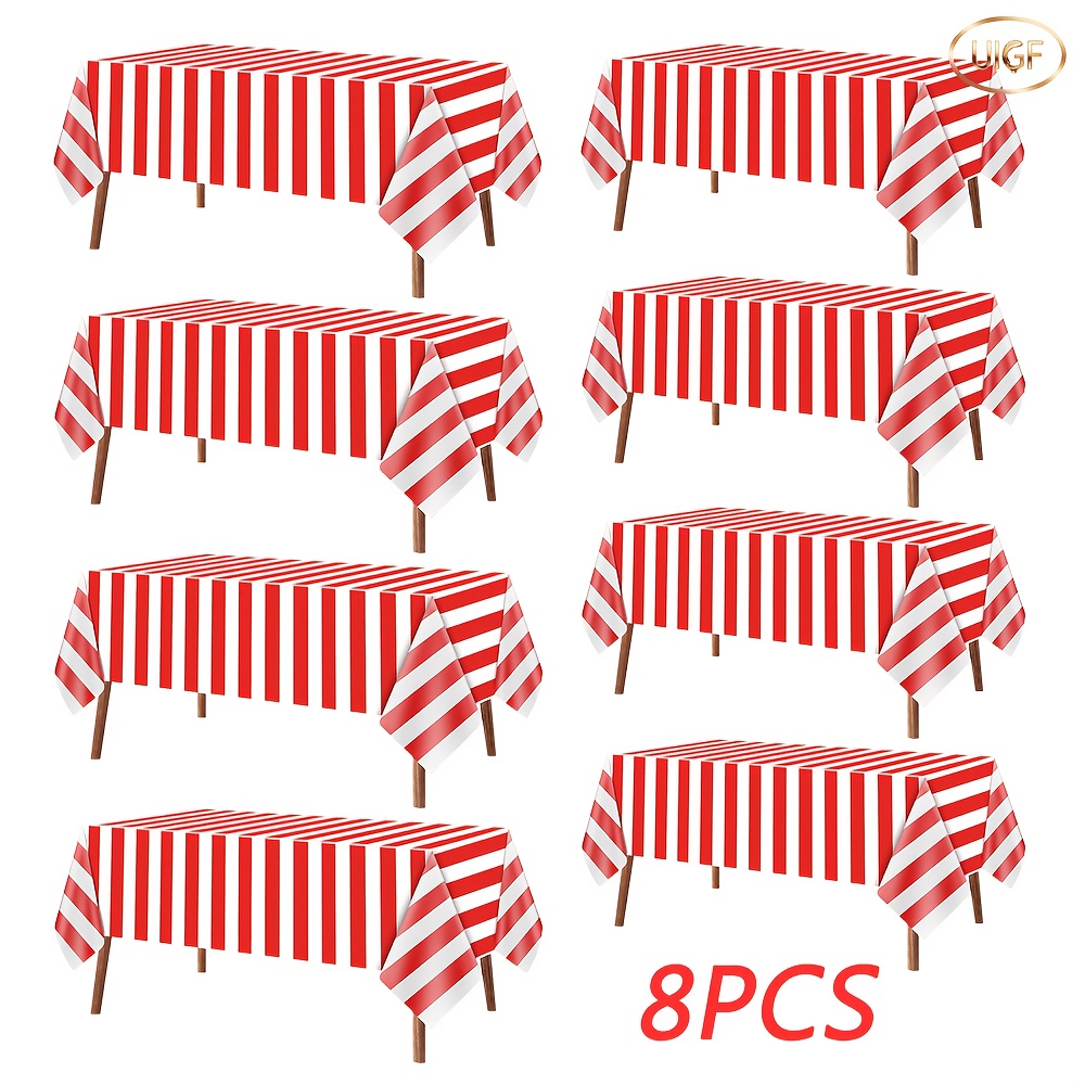 TEMU Uigf-8-pack And White Striped Tablecloths 54x108 Inch Party Supplies, Suitable For Circus Decorations, Christmas Parties, Red And White Party