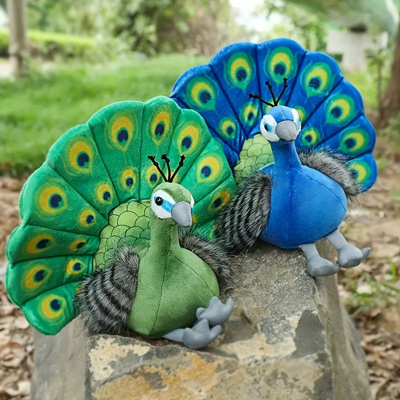 

33cm/12.99in Simulated Peacock Plush Toy Animal Doll Green Blue Colorful Tail Spread Its Tail Screen Open Cuddle Adorable Gifts Holiday Birthday Party Toys Home Decor Sleeping Toys