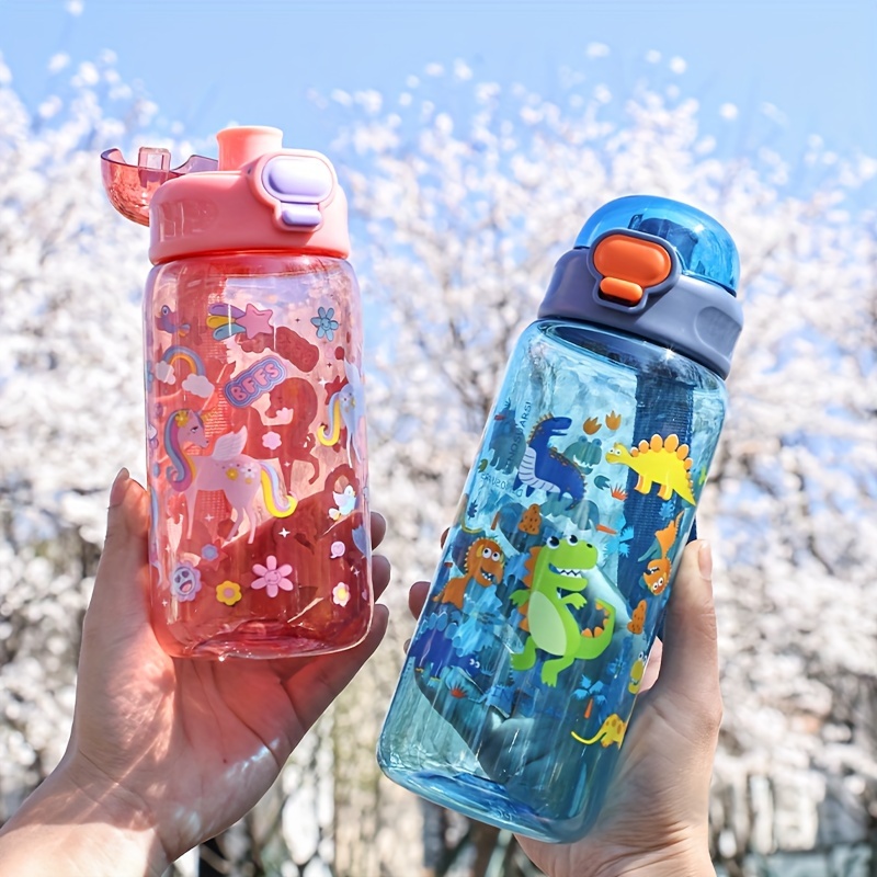 

2-pack 20oz Cute Cartoon Transparent Water Bottles With Pop-up Lids - Durable, Portable & Bpa-free For Hiking, Christmas, Mother's/father's Day Gifts