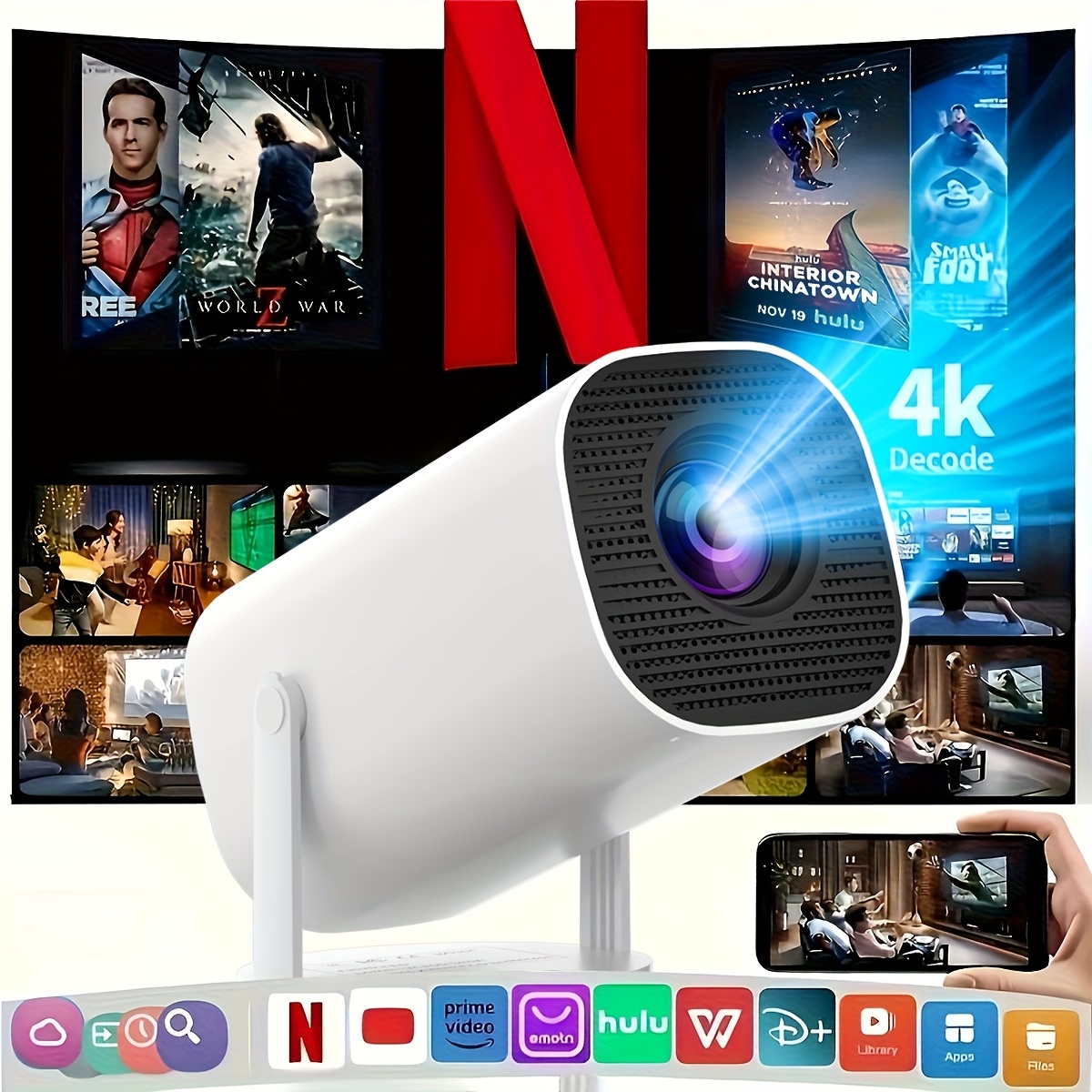 TEMU Projector 1080p 4k Wifi6 Wireless Suitable For Mobile Phones Notebooks Home Theater Projectors