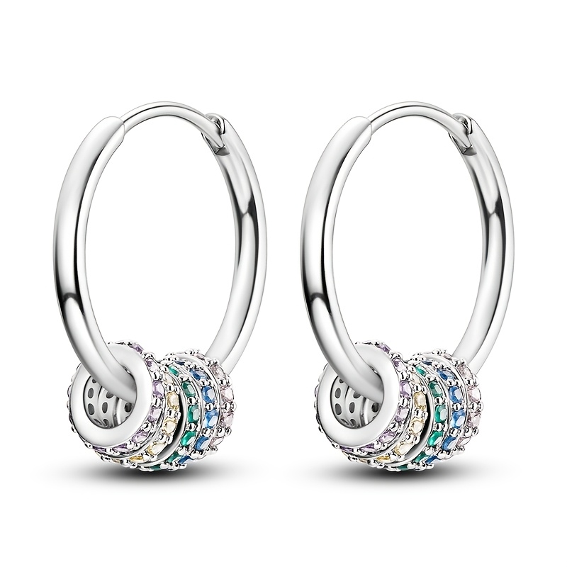 

1 Pair Elegant 925 Sterling Silver Hoop Earrings With Five- Synthetic Zirconia, 5g Lightweight, Anti-allergy, Birthstone, Luxurious Gift For Women, Wedding & Party Jewelry Accessory