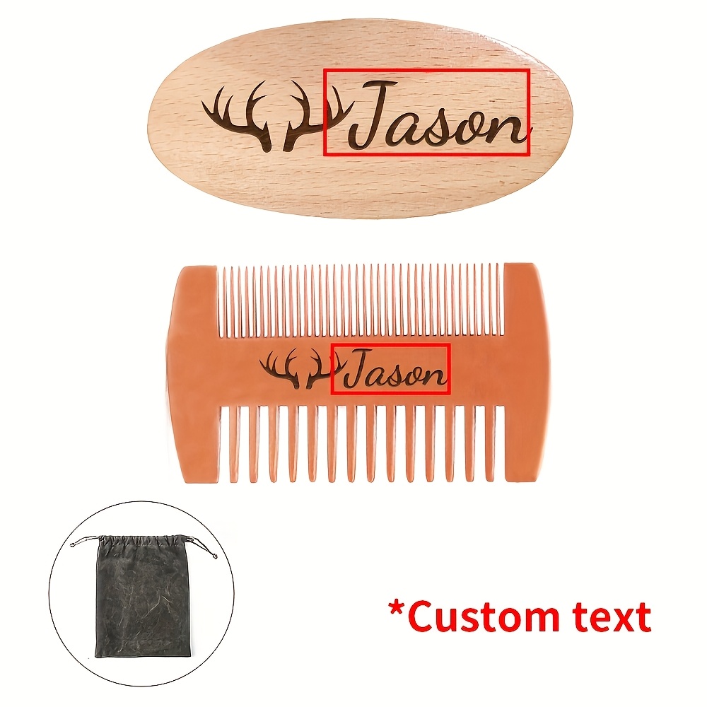 TEMU A Customized Men's Wood Beauty Set: Brush And Double-sided Comb Set, With Travel Straps, Beard Care And Maintenance, Ideal Holiday And Birthday Gifts, Beard Care, Beard Comb Set For Easy Carrying