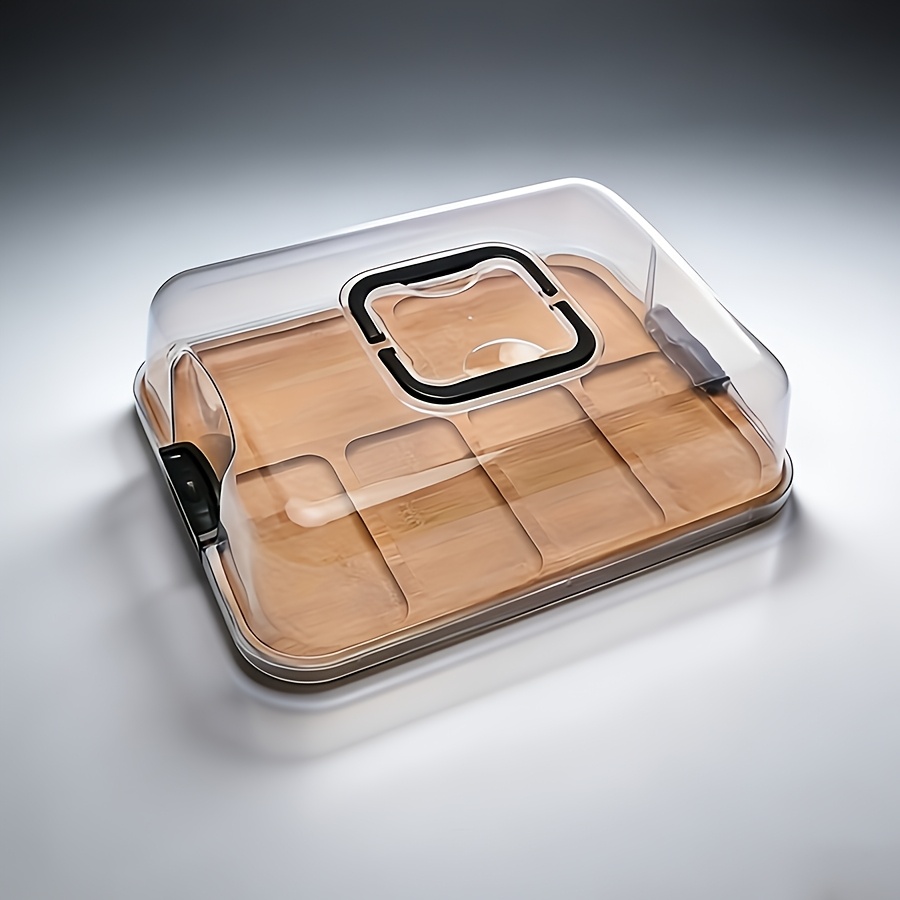 TEMU Ansparent Lidded Bamboo Cheese Tray With Secure Snap Closure-a Durable And Easy-to-clean Portable Food Tray Ideal For New Year's Picnics,
