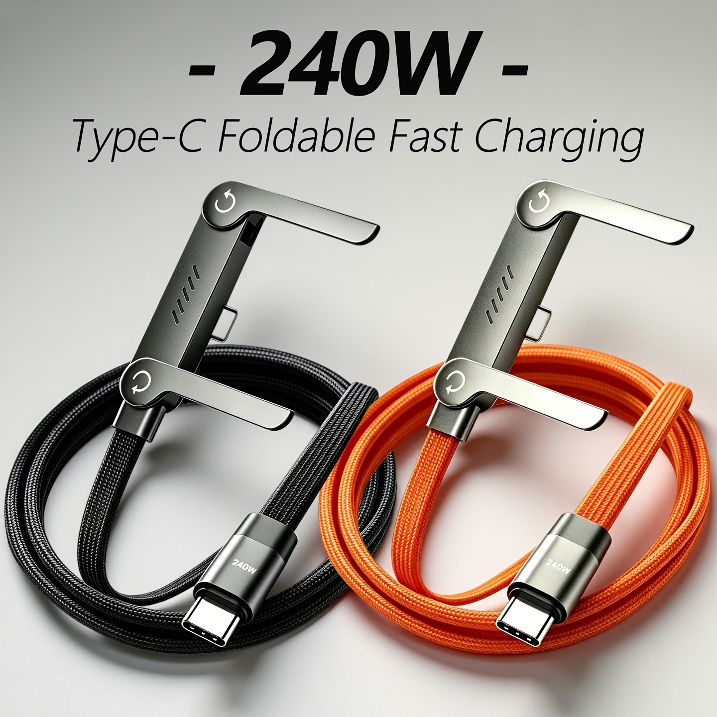 cable de carga rápida usb c de 240w con soporte plegable para teléfono, cable tipo c trenzado de nylon con   de 360° para gaming, compatible con iphone 17/16/15 pro, samsung galaxy s26/s25/s24, macbook, ipad pro