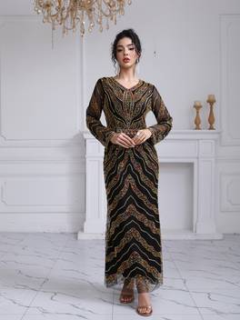 womens elegant sequin evening gown long sleeve v neck fit bodycon party dress 88162