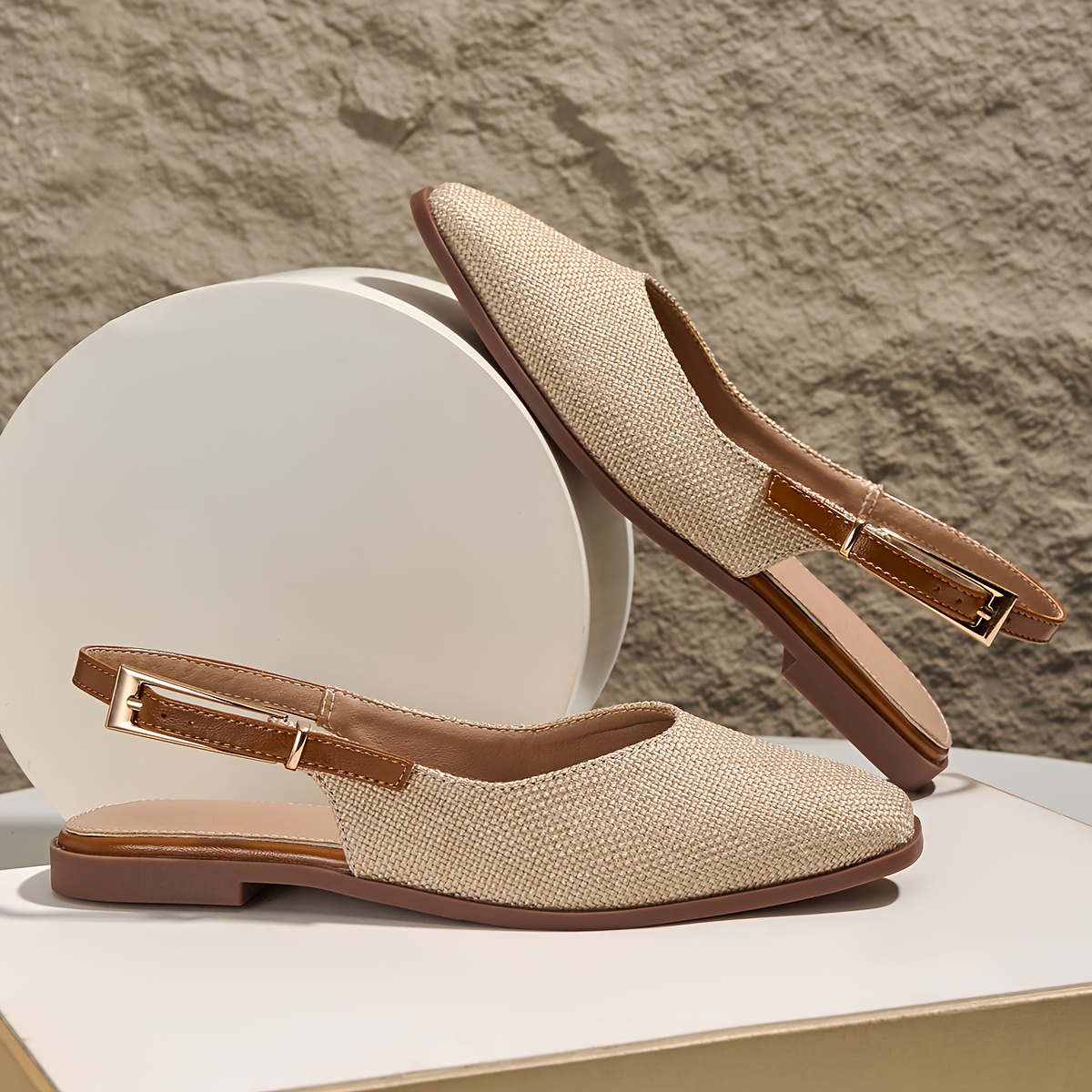 womens elegant beige linen moccasin   toe sandals with   closure breathable pu cover lining arch support beige tpu sole casual to formal shoes for summer office semi formal events comfortable durable everyday dress shoes light beige woven upper with back strap metal   soft pu insole tpu outsole for all day wear low heel sandals for women comfortable womens sandals elegant sandals for women elegant classy shoes for women plus size Product details 2