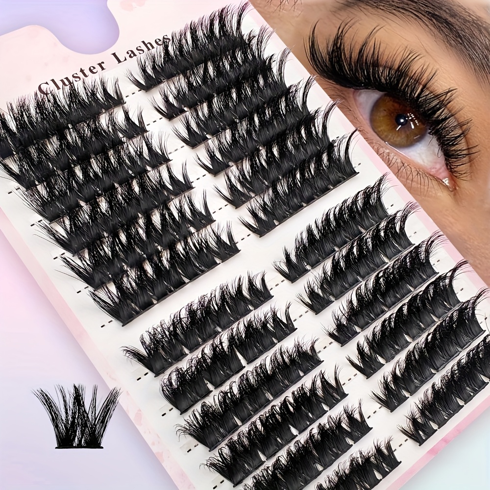 Image of 96 Clusters Of Eyelash Clusters Cat Eye Fluffy And Dense Style Eyelash Clusters Natural Fluffy Eyelash Clusters For Home