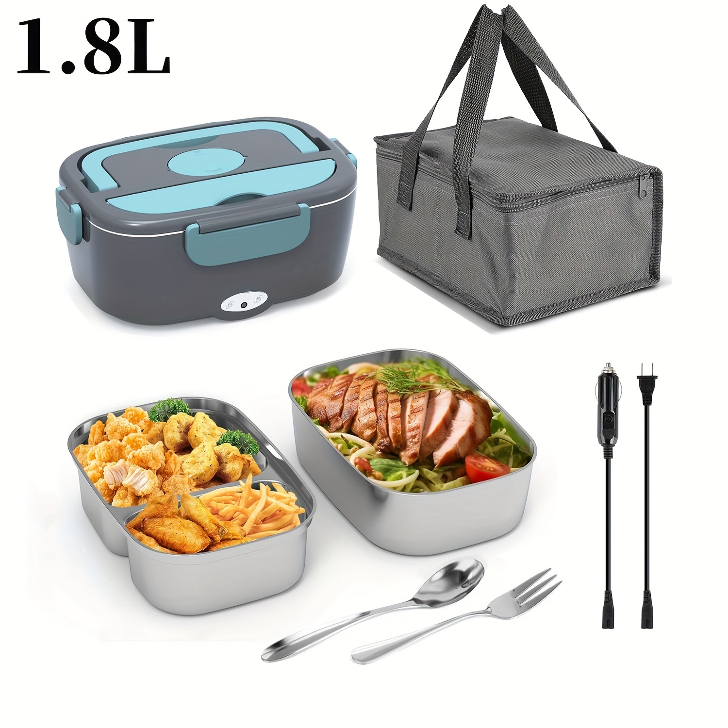 

Electric Lunch Box - Portable Fast Heating Lunch Box (12v/24v/110v) - 1.8l Stainless Steel Container Adult Food Warmer - Suitable For Cars, Trucks, Offices And Outdoors (green)