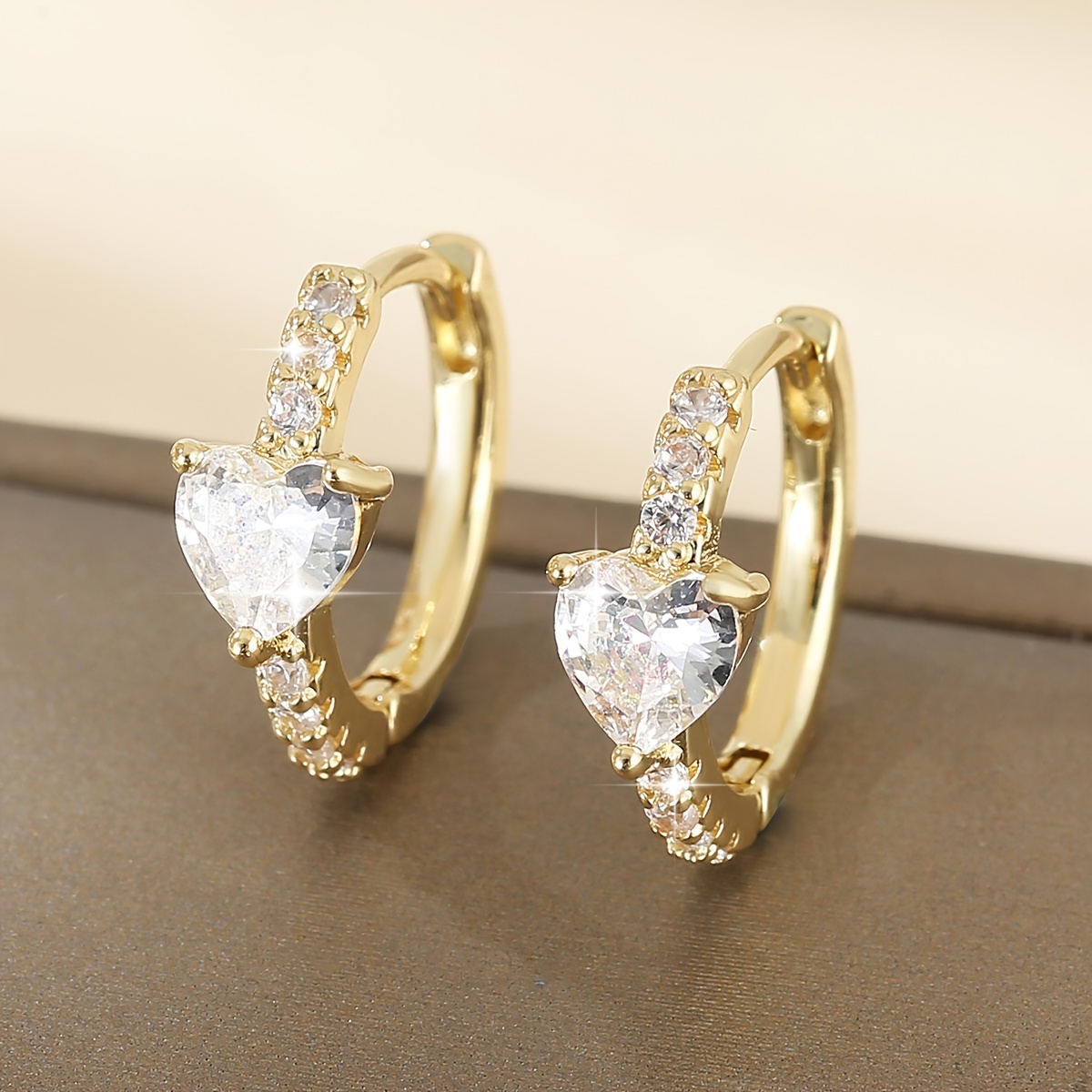 Chic Heart-shaped Hoop Earrings With Sparkling Cubic Zirconia - Nickel-free Copper, Perfect For Daily Wear & Gifts