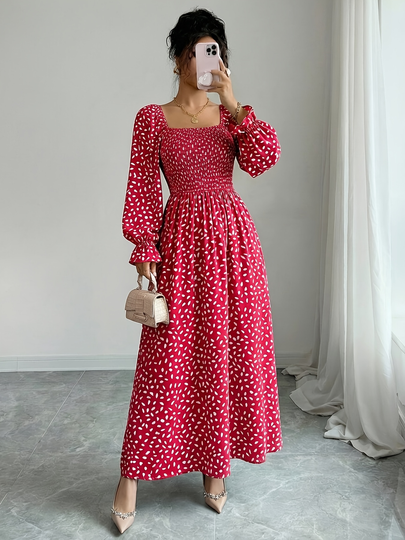 chinese dress ladies Seta T Women's Fall Midi Dress Frilled Crewneck Long Sleeve A-Line Elegant  Flowy Casual Dresses with Pockets Small Black at Amazon Women's Clothing  store main image 1