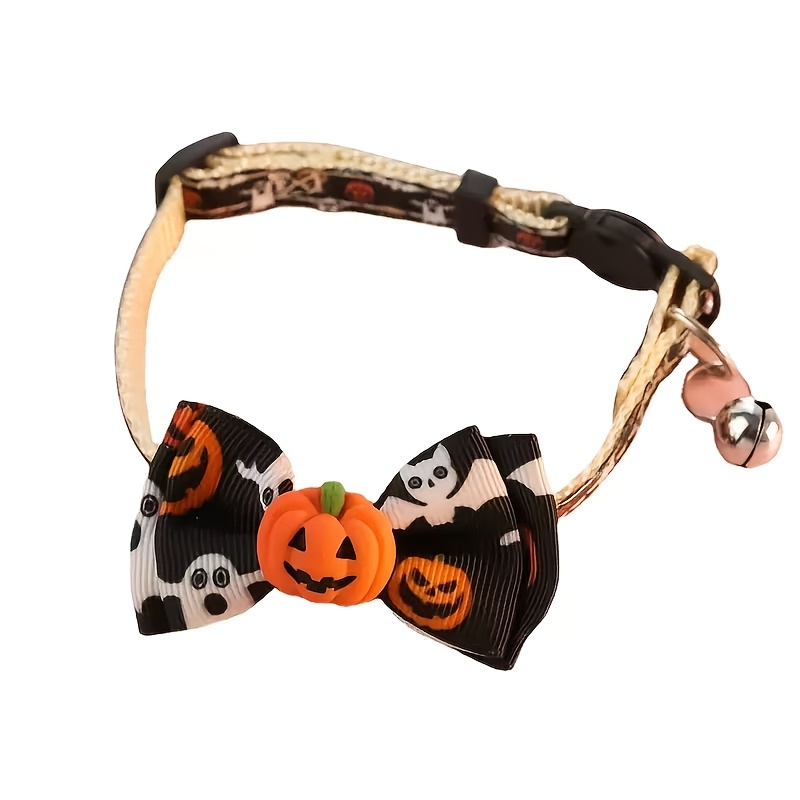 TEMU Halloween Dog Collar With Bow Tie, Pumpkin Pattern Pet Collar , Adjustable Puppy Cat Neck Accessory