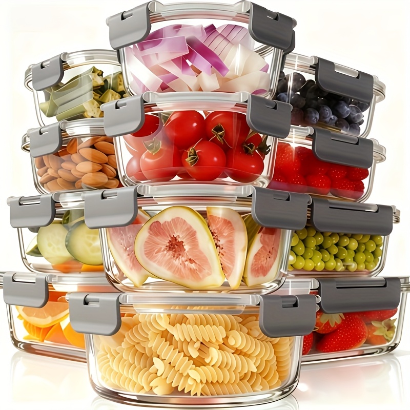 24 boîtes de conservation des aliments, ensemble de boîtes à lunch étanches pour le rangement de la cuisine, directement en provenance du entrepôt local, comprenant 12 récipients en verre + 12 couvercles, hermétiques et adaptés au congélateur, boîte à lunch en verre, convient pour l'organisation des armoires et de la cuisine