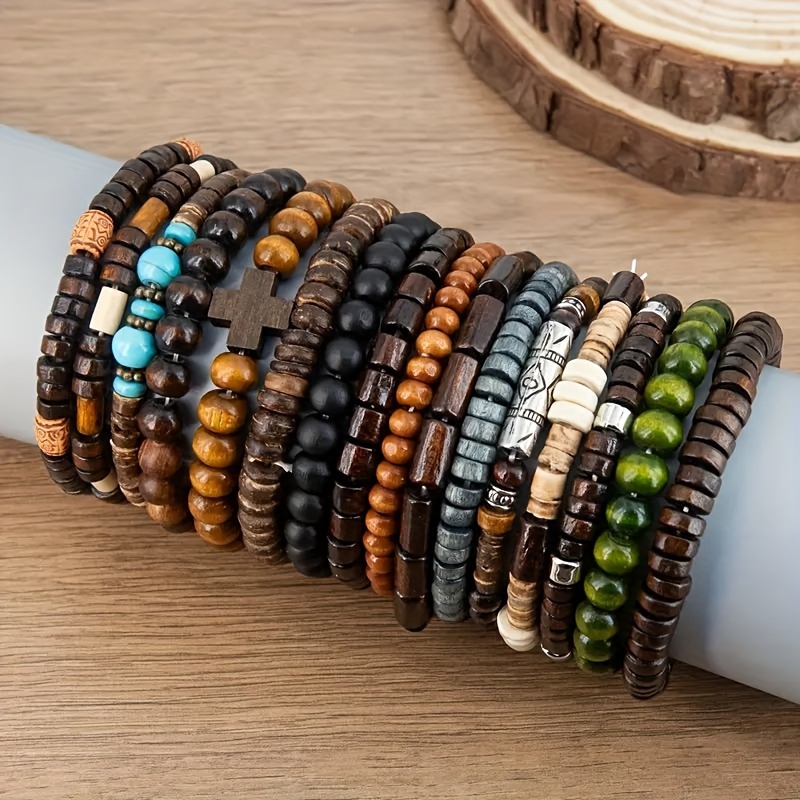 

16pcs Hot Selling Bohemian Style Wooden Bead Bracelet Set Handmade Fashion Accessories