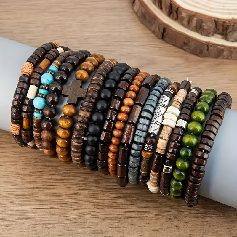 16pc Bohemian Style Wooden Bead Bracelet Set