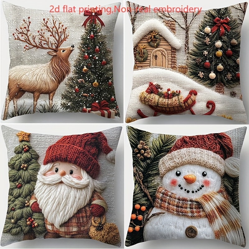 TEMU 4pcs, Christmas Pillowcases, Printed With Sled, Christmas Dwarves, Christmas Tree Patterns, Made Of Soft And Comfortable Fabric With . 17.72 *