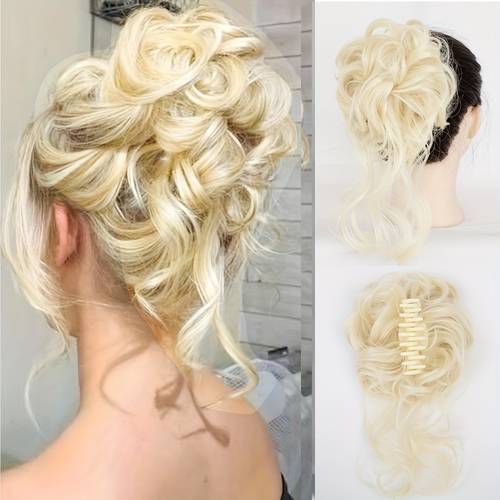 womens fashion claw clip wig elegant messy wavy curly flower bud braid claw clip wig fluffy long extension ponytail suitable for daily use and dating