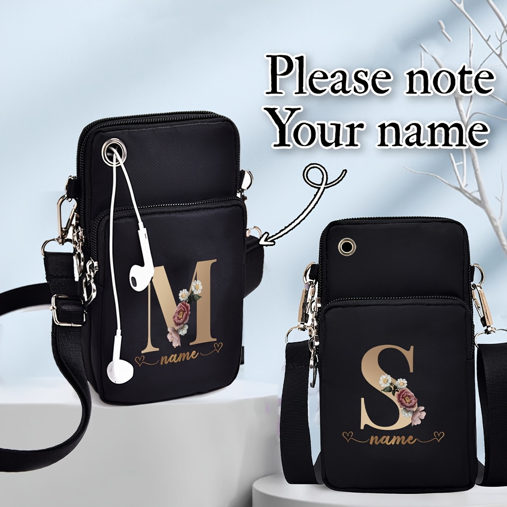 

Personalized Nylon Crossbody Bag, Waterproof Custom Name Phone Case, Sports Arm Bag Wallet For Iphone Samsung Xiaomi, Black, Hand Washable