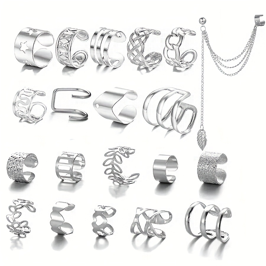 E-shop 20 Stück Minimalistisches Ohrclip-Set, Modische Piercing-freie Ohrknochenringe, C-förmige Ohrclips, Retro Easy Bohemian -On Ohrschmuck
