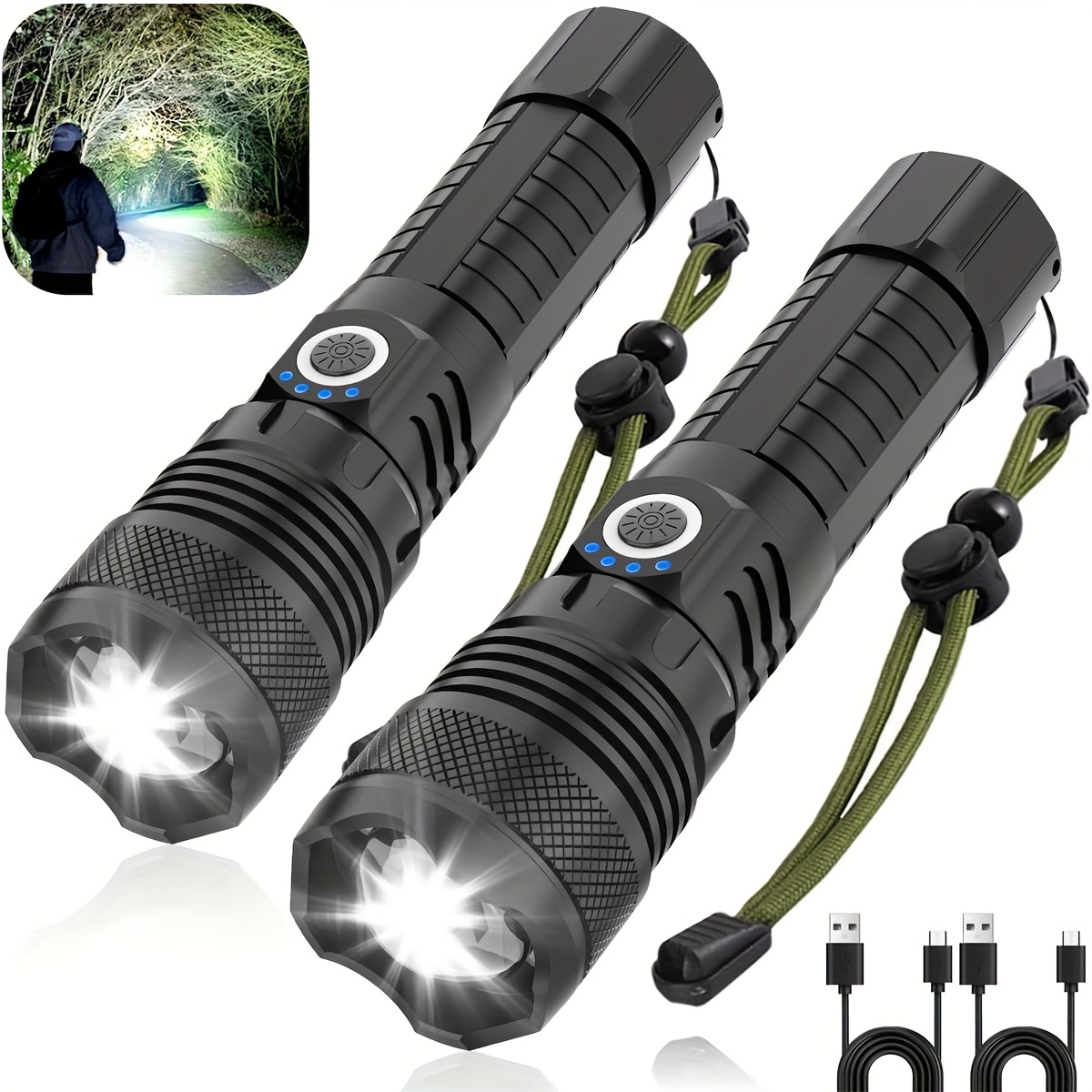 

2pcs Tactical Led , 10000-, 5 , , , 3500mah Rechargeable Battery, Usb Included, Non-waterproof For , Camping,