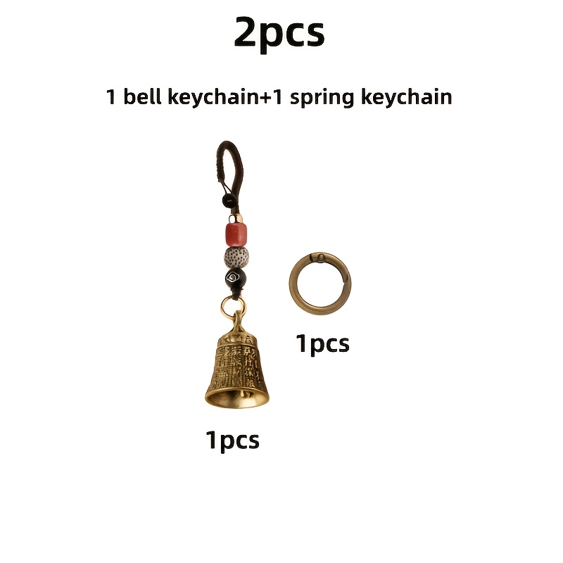 TEMU 2pcs Set: Includes 1 Bell Keychain + 1 Spring Keychain — Handcrafted Vintage Tibetan Bell Keychain With Braided Cord And Beads. Features