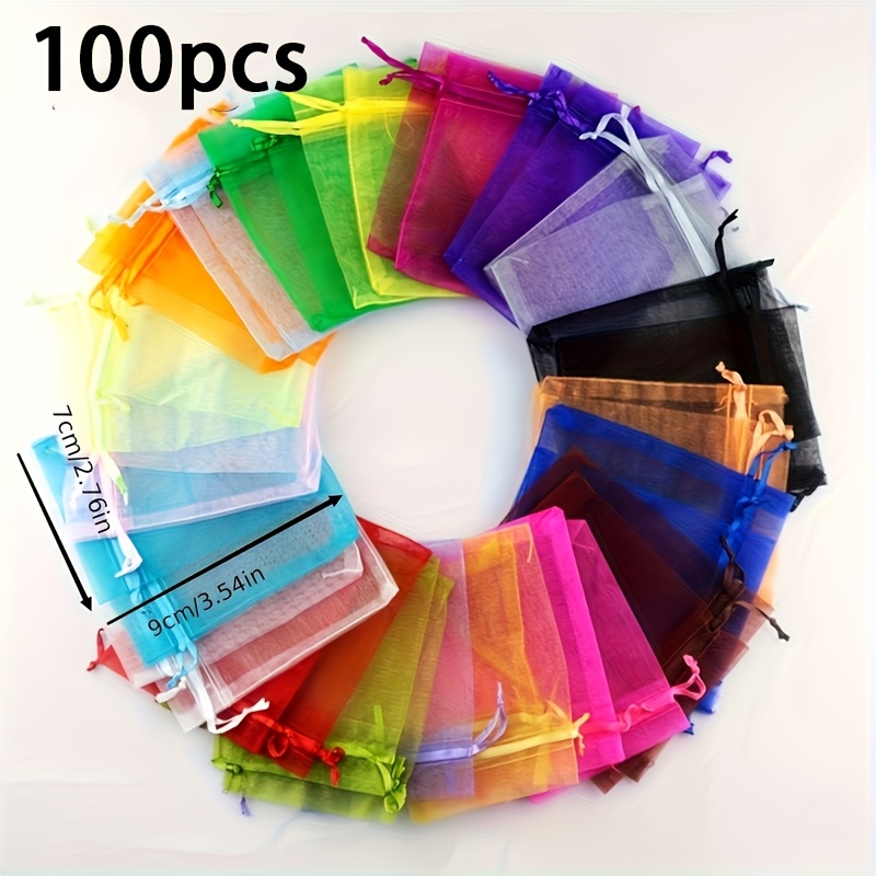 TEMU 100 piezas de bolsas de regalo de organza transparente con cierre de cordón - Adecuadas para joyería, dulces, recuerdos de boda, artículos para