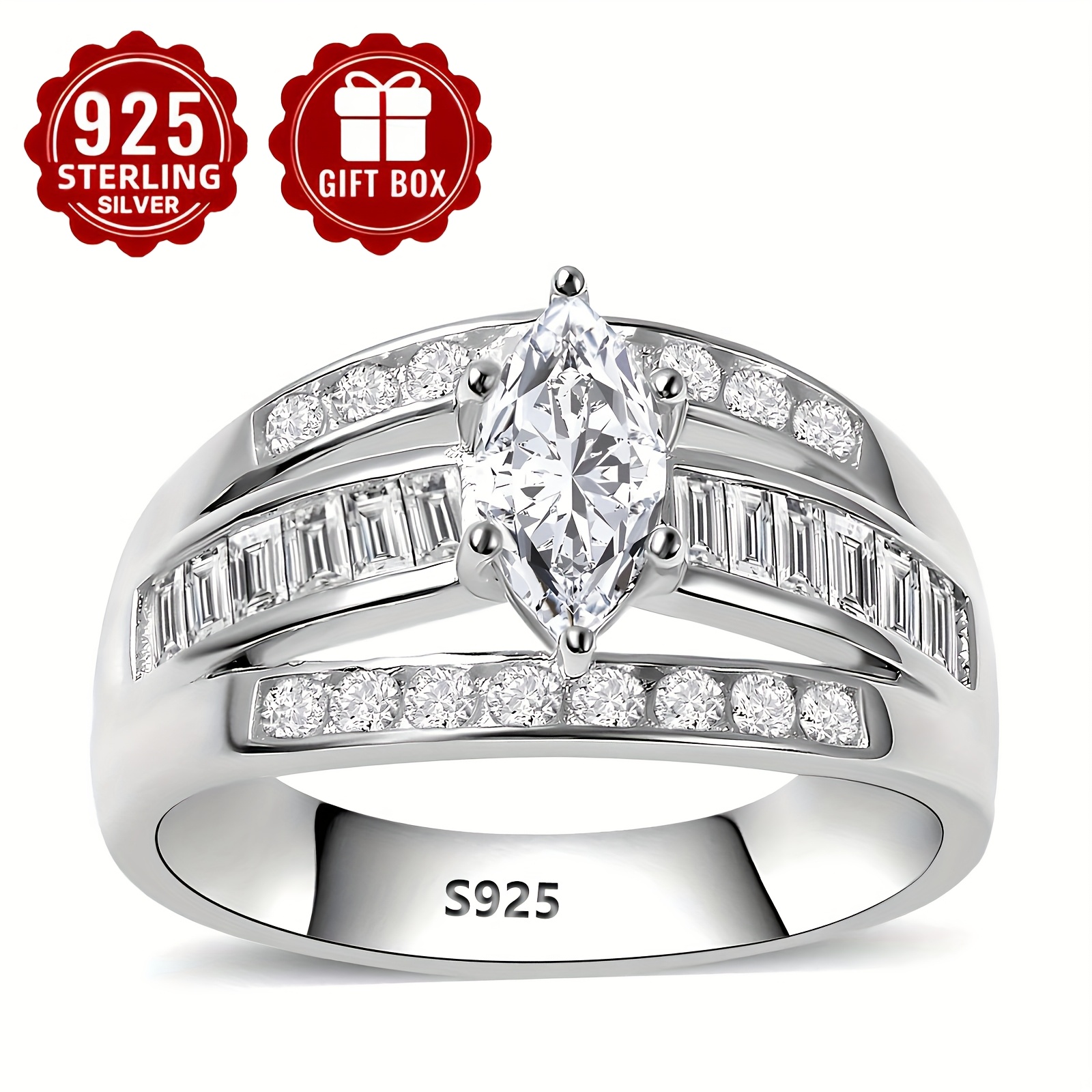 925 Silver Promise Ring Eye-shaped Zirconia Layer Ring
