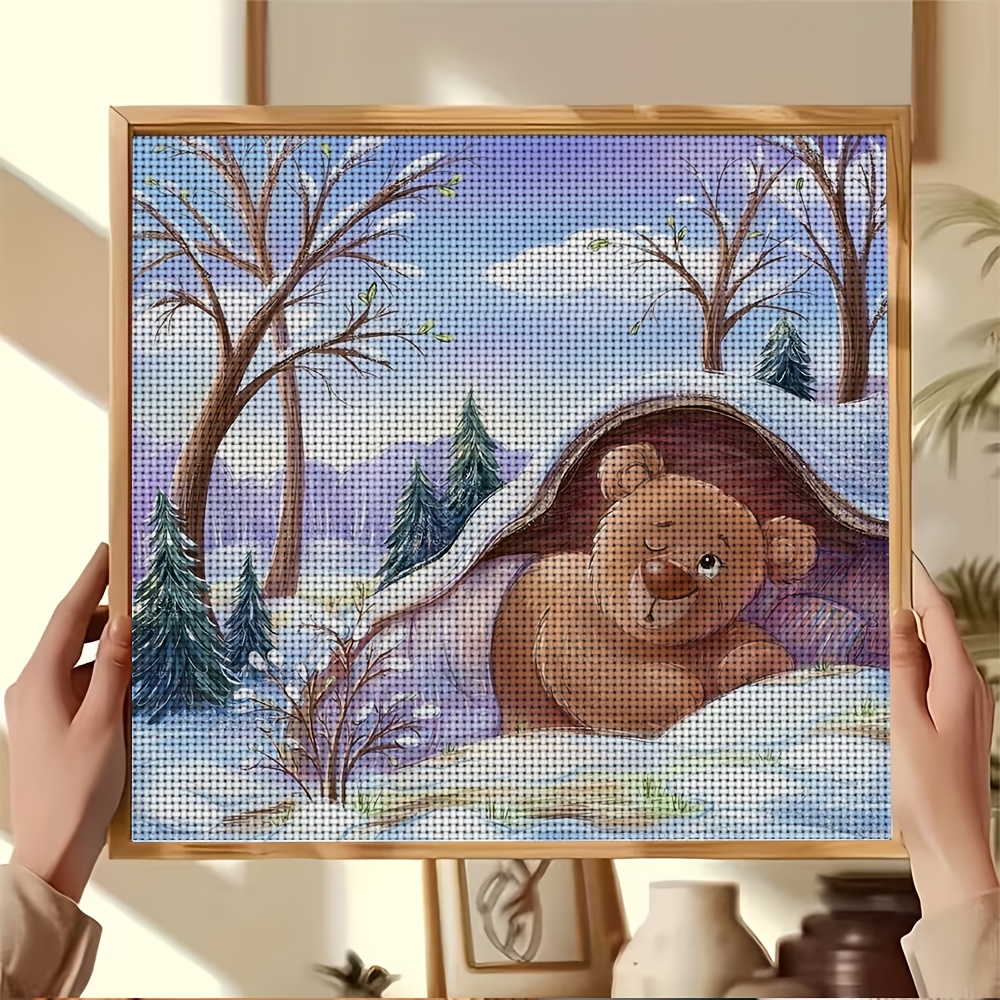 New Cross Stitch Printed Kit, Snow Cave Brown Bear Pattern