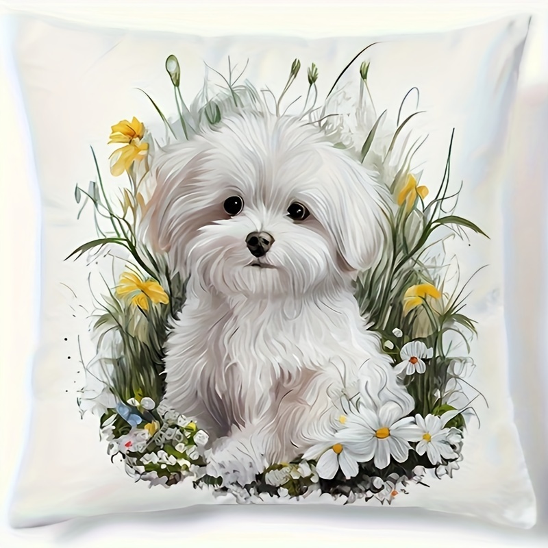 

1pc Contemporary Style Cute Dog Print Polyester Peach Skin Velvet Cushion Cover 17.7x17.7 Inches For Home Decor, Living Room, Car Accessory - Pillow Insert Not Included