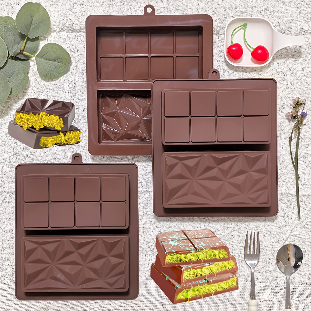 

1/2/3pcs Silicone Chocolate Bar Molds Set, 2-cavity Pyramid & Rectangular Shapes, , Flexible, Bpa Free For Diy Dubai Chocolate, Candy,