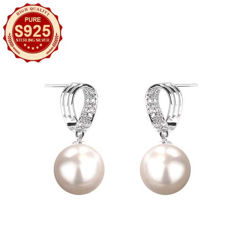 Women's S925 Silver 12mm Pendant Stud Earrings, Elegant Design