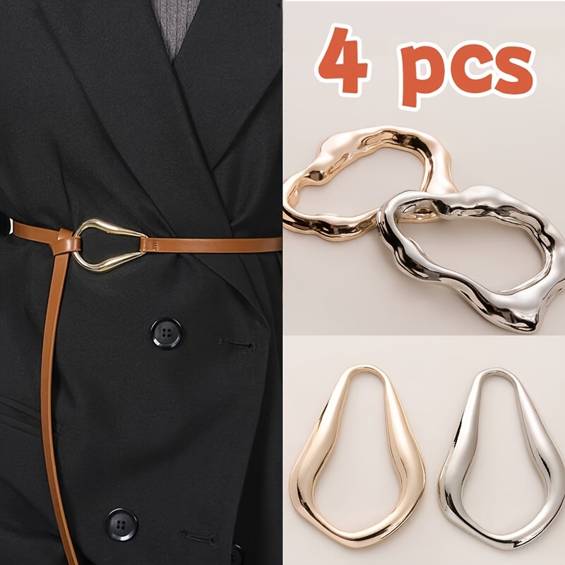 TEMU 4pcs Irregular Alloy Buckle Set, Fashionable Decorative Clasps, Scarf Adjusters, Belt Decorative Buckles. Suitable For Swimwear Accessories,