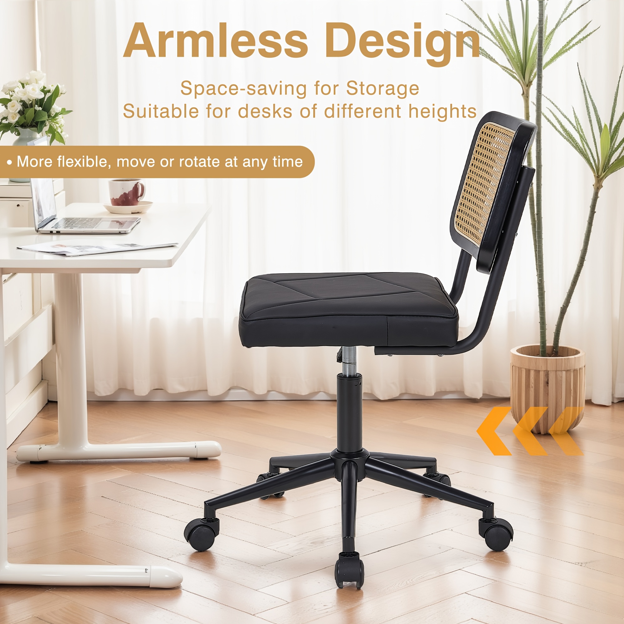 Swivel Upholstery Adjustable Height Home Office Chair, Ergonomic Armless Chairs