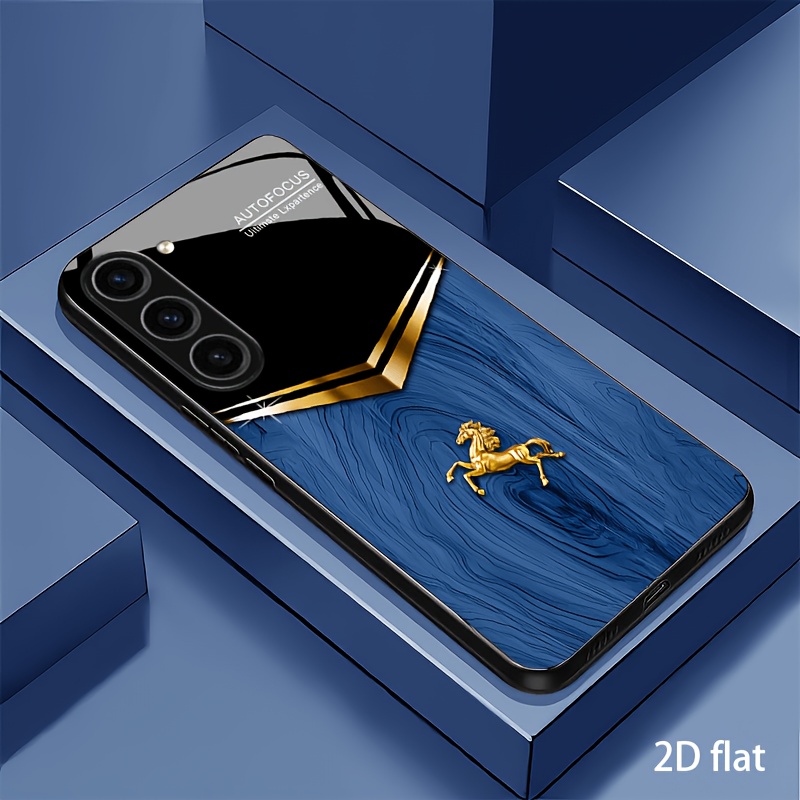 TEMU para teléfono: Carcasa de cristal con de diseño prémium de dorado pequeño texturizado en azul, , verde, y marrón para for Samsung Galaxy