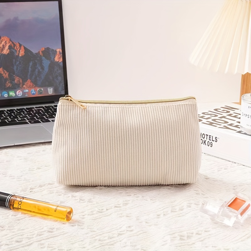 New Corduroy Makeup Bag With Large Capacity For Cosmetics, Makeup Brushes, And Stationery Storage