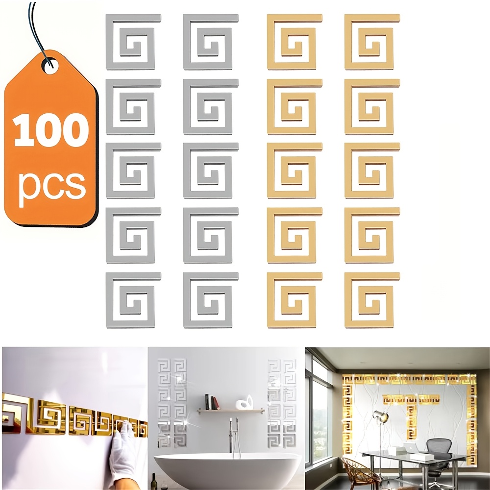 

100pcs Square Acrylic Mirror Wall Stickers - Self-adhesive, For Decor, Ceilings, Corners, And